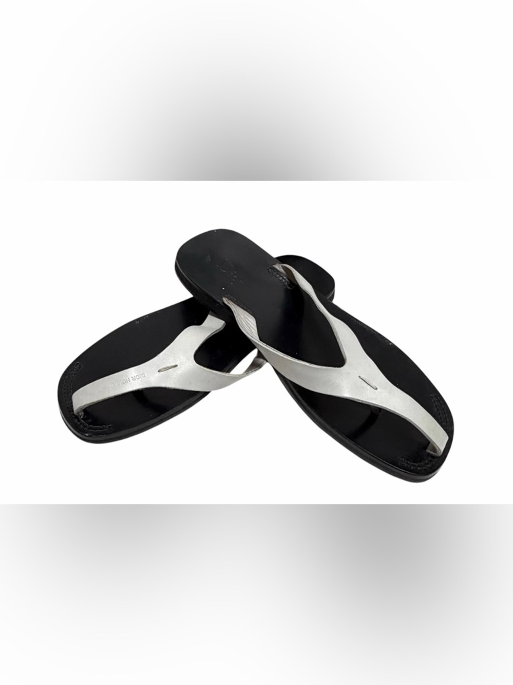 Vintage Dior Sandals Black Gray Leather Strappy 2000s Rare Minimalist - Picture 2 of 7